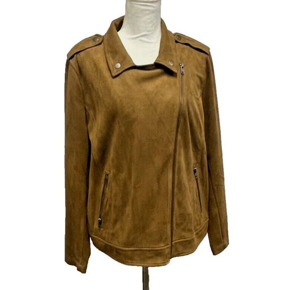 Style & Co Women's  Brown Faux Suede Moto Jacket Size Large - Picture 14 of 16